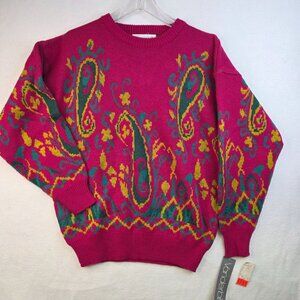 Vanderbilt Vintage 80s All Over Paisley Sweater Medium Retro Festival Deadstock